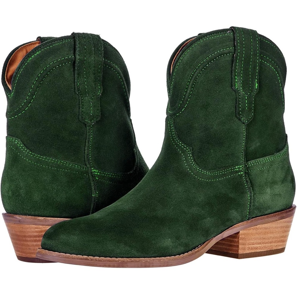 Ankle Boots Pointed toe Low Stacked Heel Cowgirl Booties Retro 2” Heel